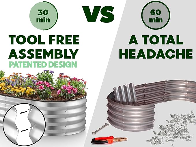 Plant &amp Plot Galvanized Raised Garden Beds Outdoor // 8×4×1 ft (2-Pack) Planter Raised Beds for Gardening Vegetables Flowers // Large Metal Garden Box // Patented Tool-Free Design (Silver)