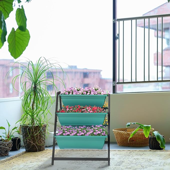 WEI WEI GLOBAL Vertical Garden Bed with 5 Boxes Outdoor Vertical Garden Planter Planter Standing Garden Bed Outdoor Raised Planter Box for Vegetables Flowers Green