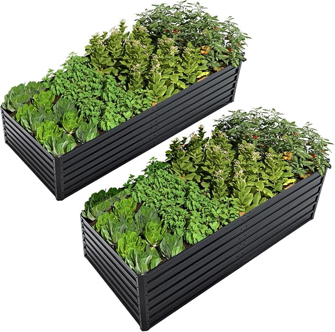 2PC Galvanized Raised Garden Bed Kit8x4x2 FT Galvanized Planter Boxes SetLarge Planter Raised Beds Outdoor Garden Rectangle Vegetable &amp Flower Beds for Herbs Fruits Planting (Black)
