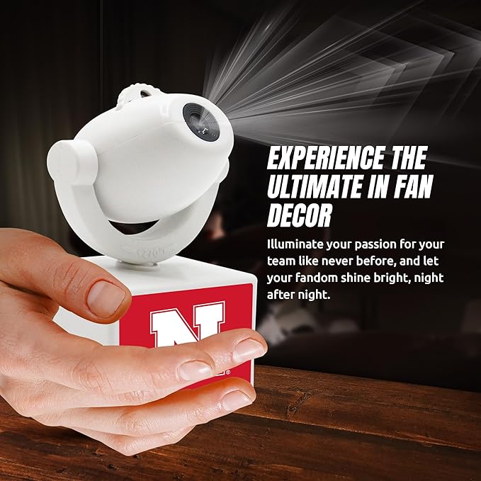 Sporticulture NCAA American Football Nebraska Cornhuskers - Adjustable Led Mini Spotlight Projector with 6 Team Logo Designs - Portable &amp Rechargeable Spotlight - Battery-Operated - 4.375” x 3.125