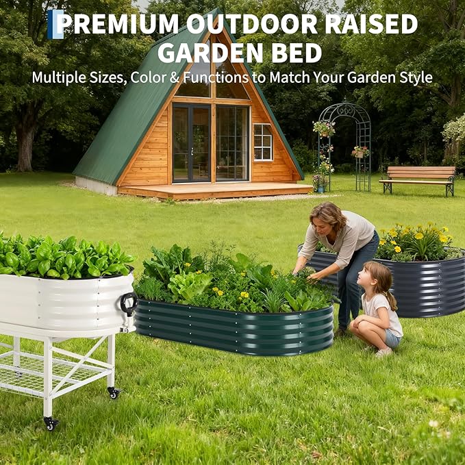 Garvee Large Oval Galvanized Raised Garden Bed Kit with Cover Zippered Screen Doors Open Base Design Thick Steel Easy Assembly Planter Box for Vegetables Flowers