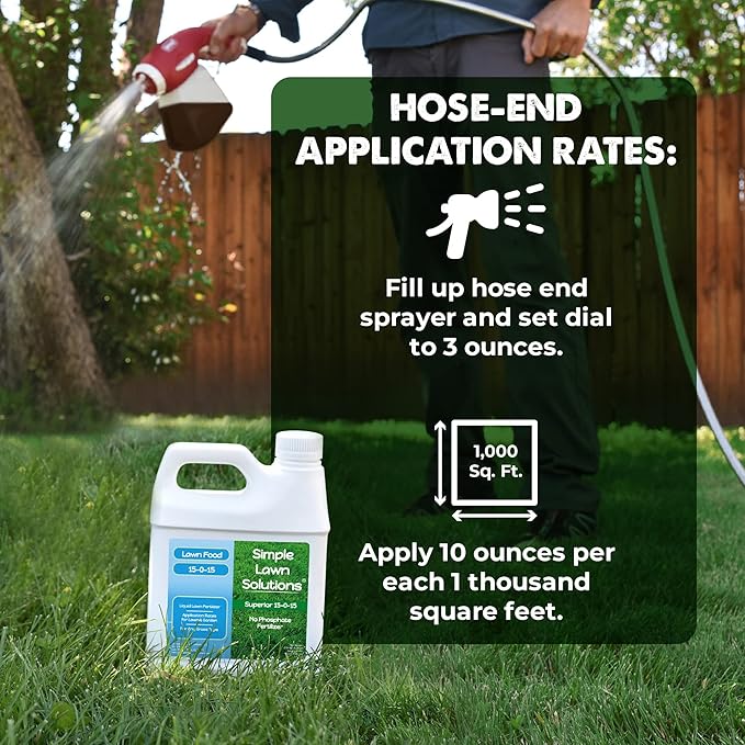 Superior 15-0-15 Liquid Fertilizer Nitrogen &amp Potash Lawn Food - Concentrated Spray- Any Grass Type- Simple Lawn Solutions Green Growth - Humic Acid - Kelp Seaweed - Phosphorus-Free (1 Quart)