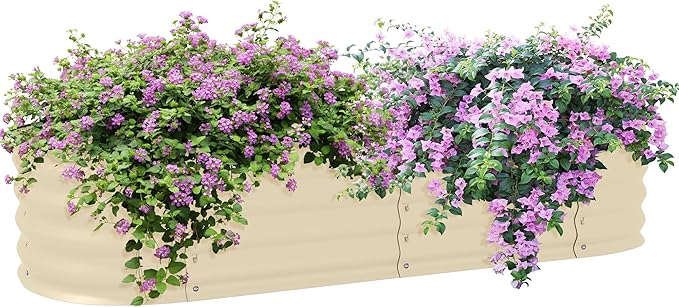 4.9' x 2' x 1' Galvanized Raised Garden Bed Kit Outdoor Metal Elevated Planter Box with Safety Edging Easy DIY Stock Tank for Growing Flowers Herbs Vegetables Cream