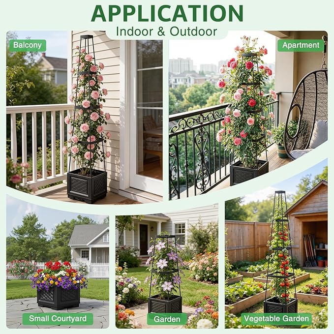 Tomato Planter with Wheels &amp Self Watering - 57 Tiered Pot with Drip Tray for Climbing Plants Vegetable Vine Flowers - Mobile Indoor/Outdoor Gardening for Small Space Patio Balcony (2 Pack)