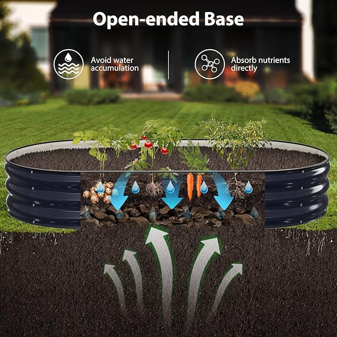 Raised Garden Bed Kit 6x3x1 ft Galvanized Planter Box Outdoor with Safety Edging Large Metal Raised Beds for Gardening Vegetables Flower Herb (Navy Blue)