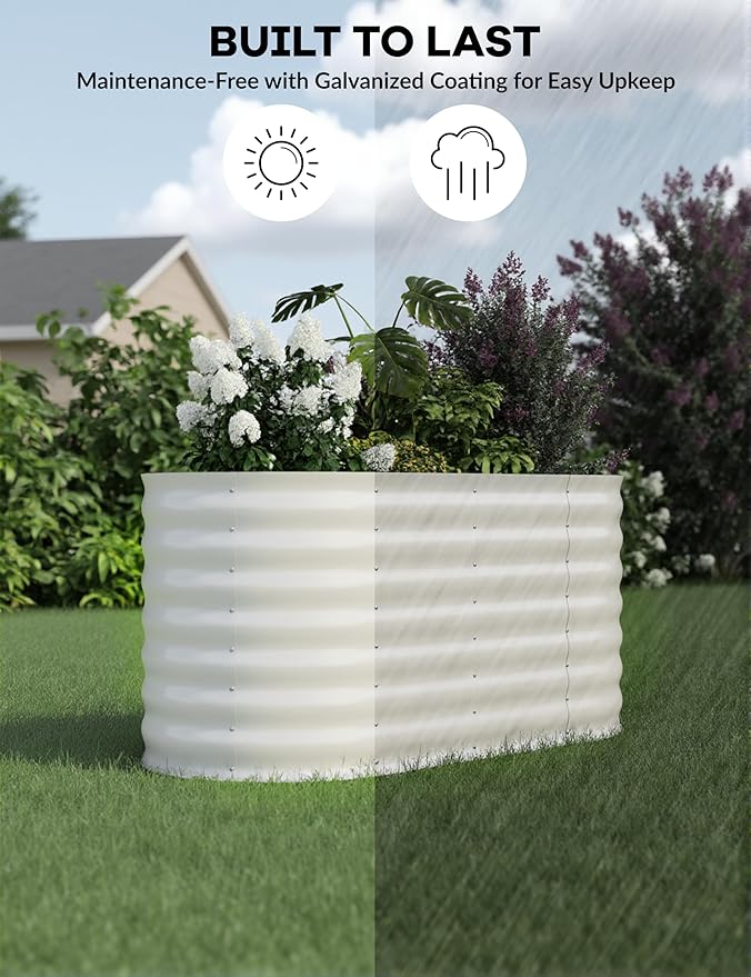 Garvee Steel Raised Garden Bed Kit - Rust-Proof Open Base Design Tool-Free Assembly 1.5-2 ft Deep Planter Box for VegetablesHerbsFlowersWhite4x2x2 ft