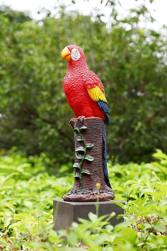 Techko Decorative Red Parrot Outdoor Garden Statue Waterproof Solar LED Spotlight Tropical Tiki Decor