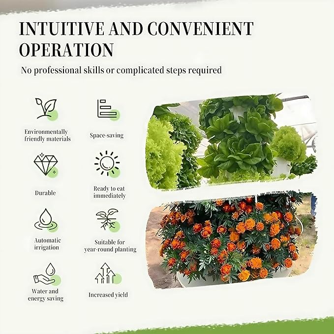 Hydroponics Growing Kits Vertical Garden Planter hydroponics Top Water DistributionGravity Return 20/28/36 Planting Holes Suitable for Vegetables and Growing Herbs Withlights-7Layer