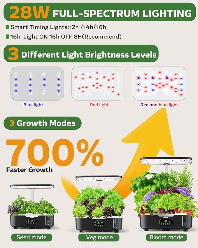 Misting Hydroponic Growing System Kit 15-Pods Indoor Smart Herb Garden Planter with LCD Touch Panel 6L Large Tank for Herb/Vegetables/Flowers/FruitsGardening Gifts for Women Men Beginners-Black