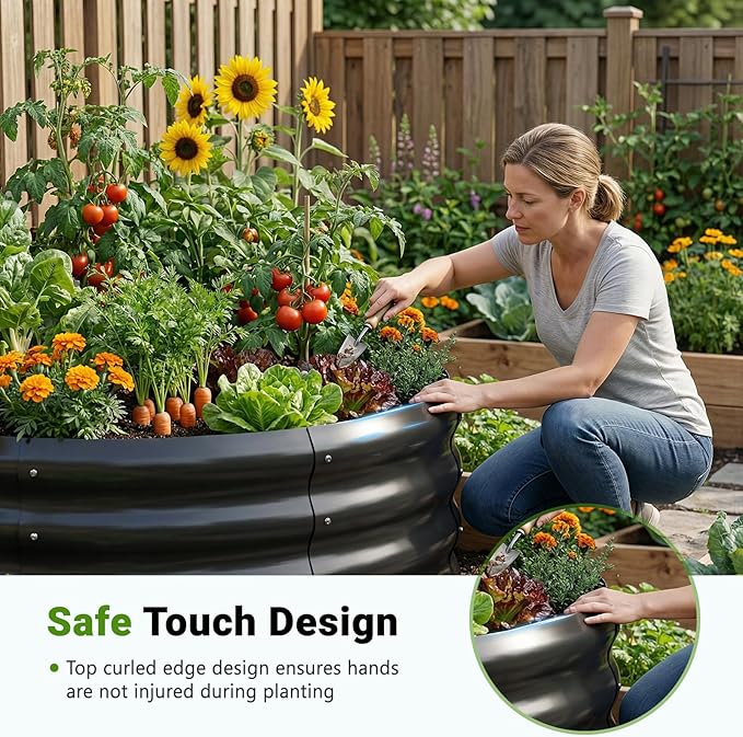 DoCred 3 Pack 3x3x1Ft Round Galvanized Raised Garden Bed Metal Garden Bed Outdoor Kit for Gardening Above Ground Planter Box for Plants Vegetables Herbs Flowers Black