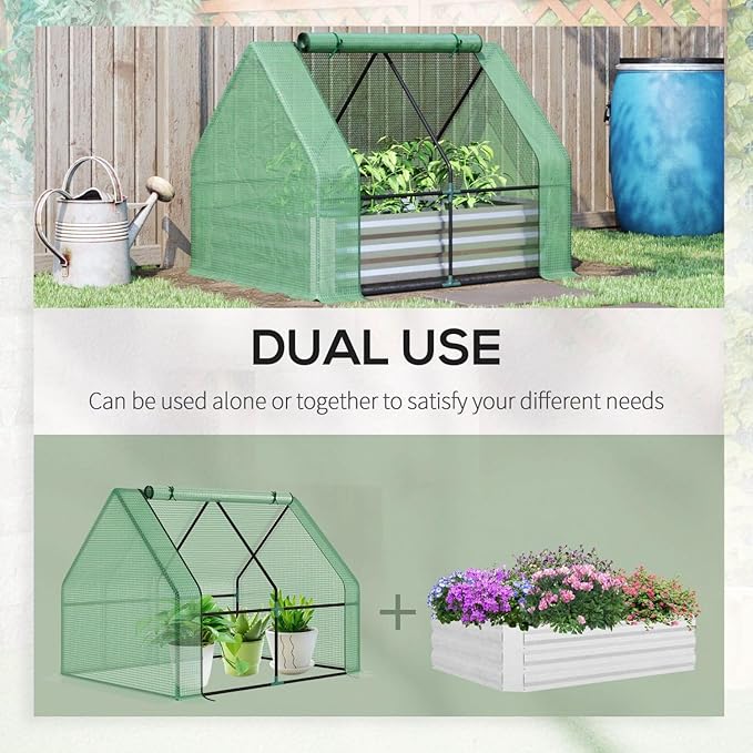 Galvanized Raised Garden Bed with Mini Greenhouse Cover Outdoor Metal Planter Box with Roll-Up Windows