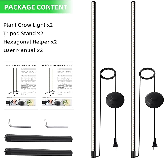 2 Pack Standing Grow Light for Indoor Plants42W 243LEDs Full Spectrum Vertical Grow Light with 3 Light Modes4FT Height Floor Grow Lamp with Foot SwitchWide Area Coverage Ideal for Tall Plant