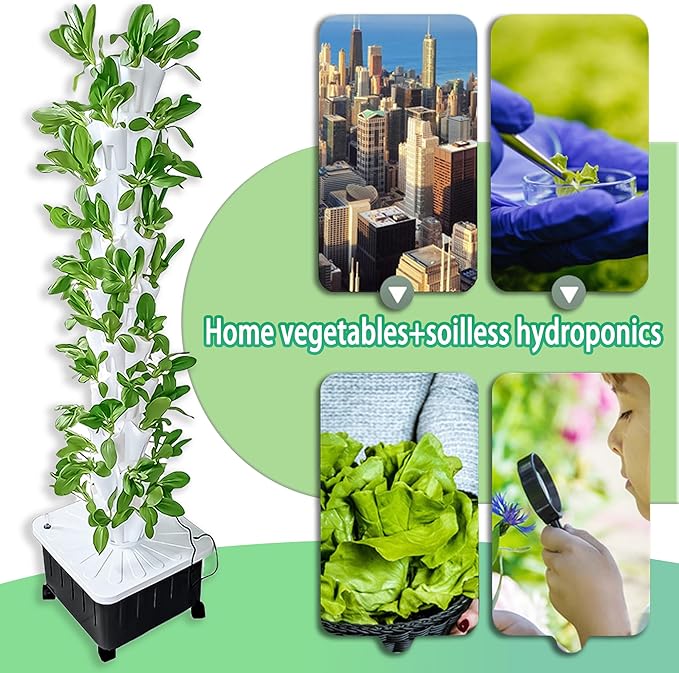 Hydroponic Growing System 45 Holes Indoor Garden Tower for Herbs Vegetables Fruits LettuceSoil-Free Smart Gardening Kit (Space-Saving Design)