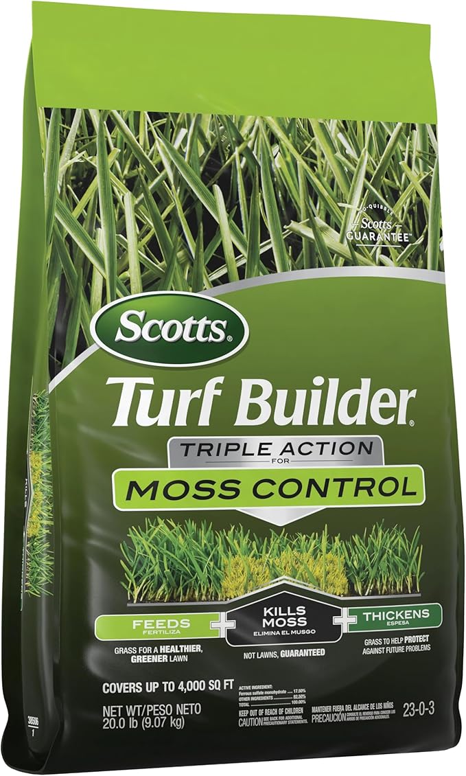 Scotts Turf Builder Triple Action for Moss Control - Moss Killer and Lawn Fertilizer Lawn Care Covers Up to 4000 sq. ft. 20 lb.