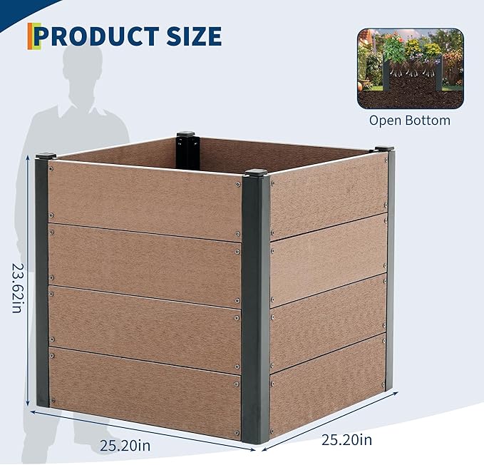 GAOMON Elevated Wood-Look Raised Garden Bed – Durable Composite Planter Box – Space-Saving Easy Assembly Open Bottom – Perfect for Outdoor Vegetable Herb and Flower Gardening