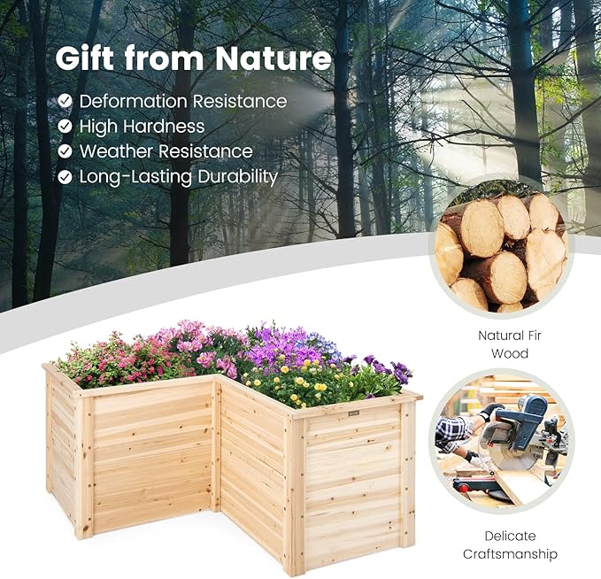 Raised Garden Bed L-Shaped Deep Planter Box with Open-Ended Base Outdoor Elevated Planter for Garden Patio Flowers Vegetables Backyard