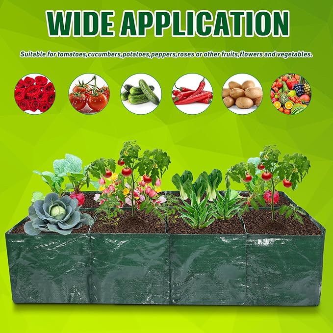 Woanger 6 Pcs 35 Gallon Plastic Raised Garden Bed 8 Divided Grids Planter Box with Drainage Holes PE Fabric Rectangle Raised Planting Bed for Vegetables Fruits Flowers Potato Outdoor Gardening
