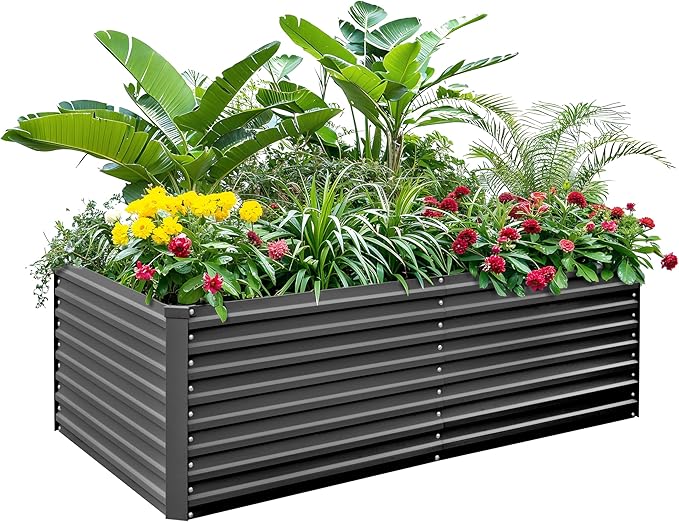 Raised Garden Bed 6x3x2ft Galvanized Raised Garden Beds Outdoor for Vegetables Flowers Herbs Steel Large Deep Planter Box Tall Raised Garden Bed with 3ftx30ft Weed Barrier Fabric and Glove Black