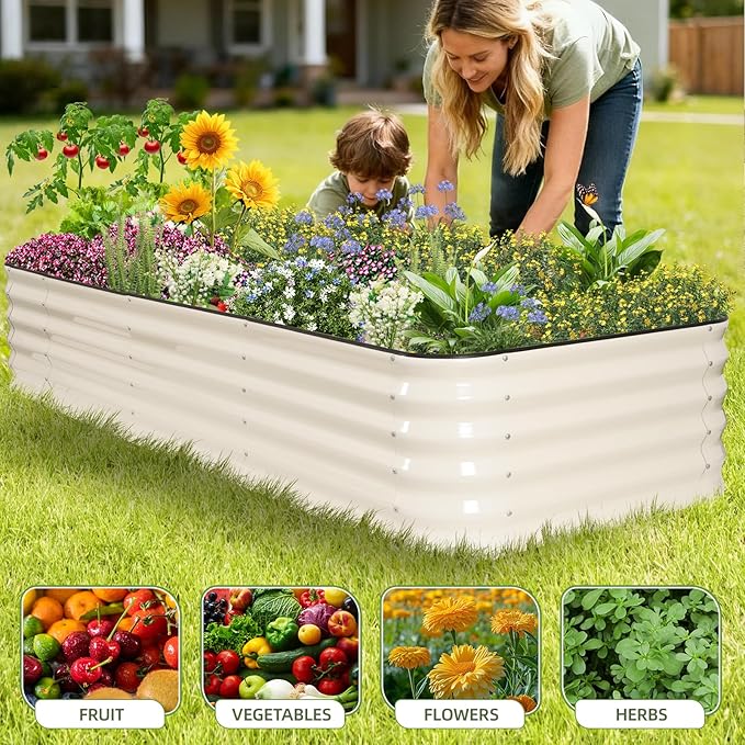 GoCampDriect 6IN1 Raised Garden Bed - 8x3x1.4ft Galvanized Raised Garden Boxes Outdoor Corrosion Resistant | Variable Shape 9x2x1.4ft Metal Raised Garden Beds for Planting Vegetable FruitsFlower
