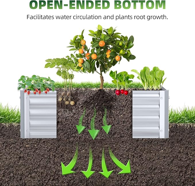 Highpro Raised Garden Beds 3×3×1ft Galvanized Metal Planter Boxes for Herbs Vegetables Flowers and Succulents Silver