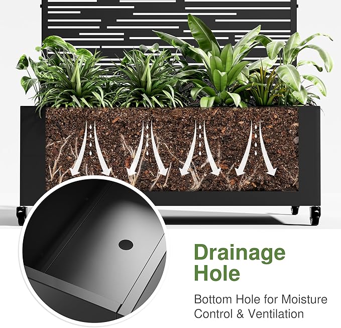 Casaphoria 72x47 Metal Raised Garden Bed with Trellis(2 Pack) Outdoor Planter Box with Wheels &amp Drainage Holes for Climbing Plants Flowers Elevated Garden Kit with Privacy Screen Black-Shine