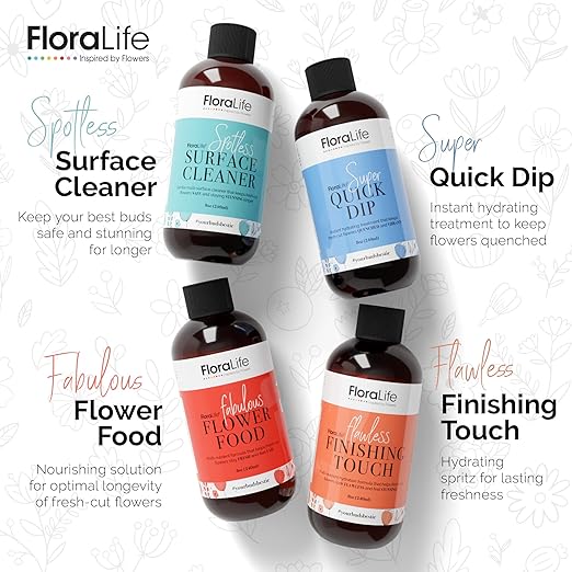 FloraLife Fresh-Cut Flowers Care Kit - Nutrition Hydration &amp Cleaning Solution with Cutting Shears