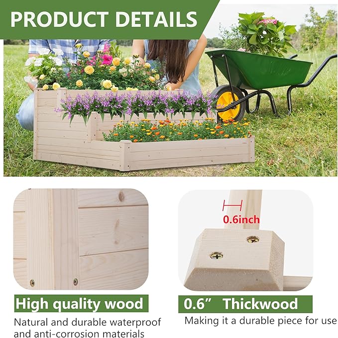 PayLessHere Wooden Garden Bed Raised Planter Box Outdoor Patio Gardening Planter and Indoor Elevated Garden Grow Box for Vegetable Flower