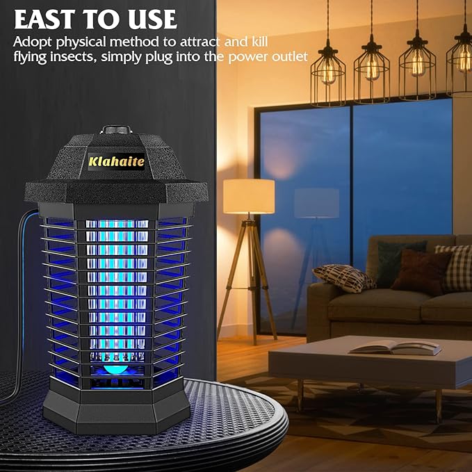 Klahaite Bug Zapper Outdoor Electric Mosquito Zapper Fly Zapper Indoor Fly Traps Mosquito Repellent Outdoor Patio and Backyard Covers 1/2 Acre 3 Prong Plug 4200V ABS Fireproof Plastic Outer