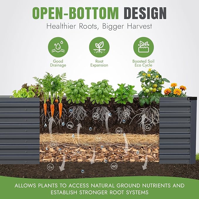 INNO STAGE 8x3x2ft Galvanized Raised Garden Bed Raised Garden Bed Kit-Metal Planter Box Outdoor Planting for Vegetables Fruits Herbs Flowers Grey
