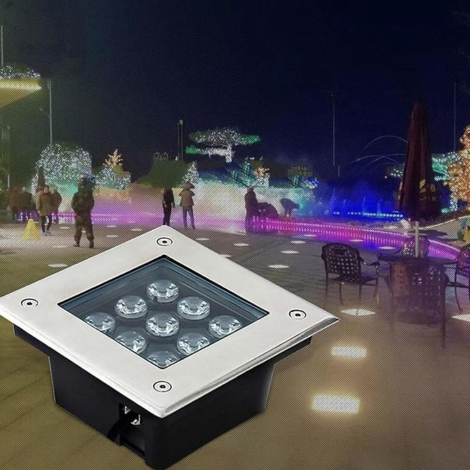 Ground LED Landscape Light AC85-265V Outdoor Buried Lights Square IP67 Waterproof Buried Light Outdoor Recessed Spotlight For Landscape Decoration Sidewalk Lighting(Cold white light24W)