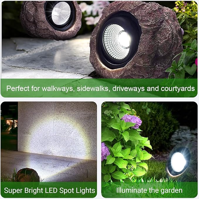 Solar Rock Lights Outdoor Waterproof - [4 Pack] Realistic Stone Solar Powered Garden Lights LED Decorative Landscape Lighting for Pathway Yard Walkway Lawn Rockery Warm White