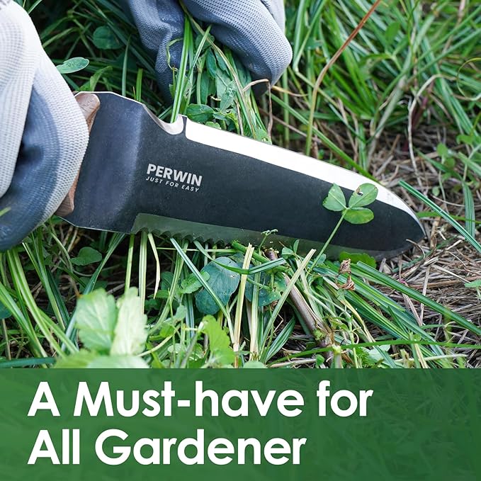 Hori Hori Garden Knife Garden Tools with Sheath for Weeding Planting Digging 7 Stainless Steel Blade with Cutting Edge Full-Tang Wood Handle with Hanging Hole