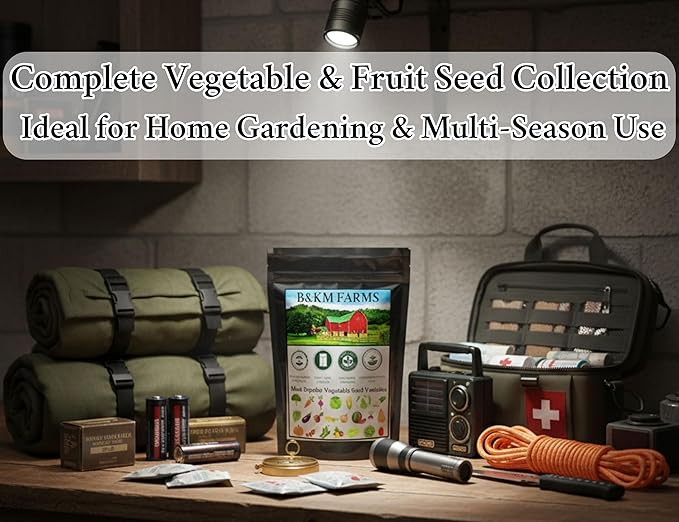 B&ampKM Farms Vegetable &amp Herb Seed Vault 20 Varieties 40 Packets 20000+ Heirloom Non-GMO Seeds Water Resistant Reclosable Packaging Home Garden (20 Pack: The Beginner Garden Collection)