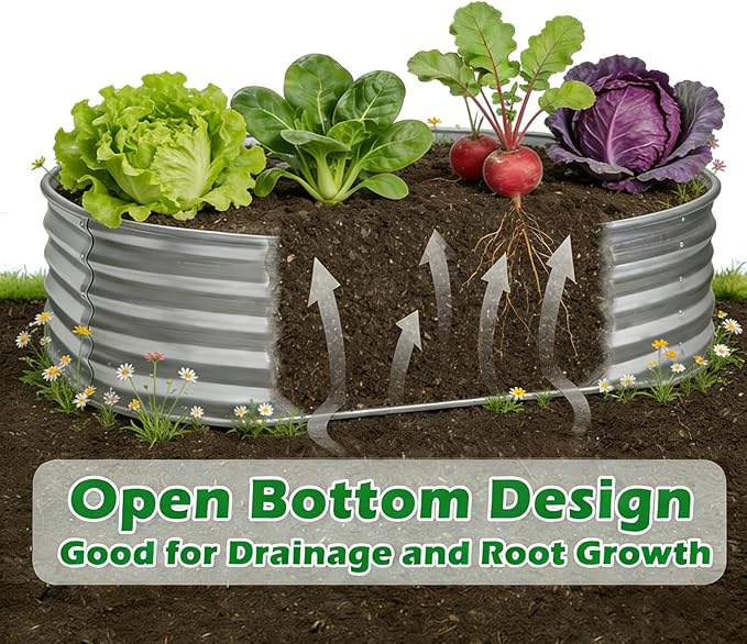 Round Galvanized Raised Garden Bed Kit Round Galvanized Planter for Vegetables/Herbs/Flowers Heavy-Duty Steel Outdoor Water Trough (Silver 4X4X1FT)