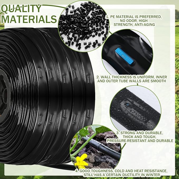 1000 ft 5/8 Inch Drip Tape Irrigation Kit Drip Tape 16 Mil 8 Spacing Hose Garden Watering Tubing System Automatic Irrigation Equipment for Plant Landscape Yard Lawn and Farm
