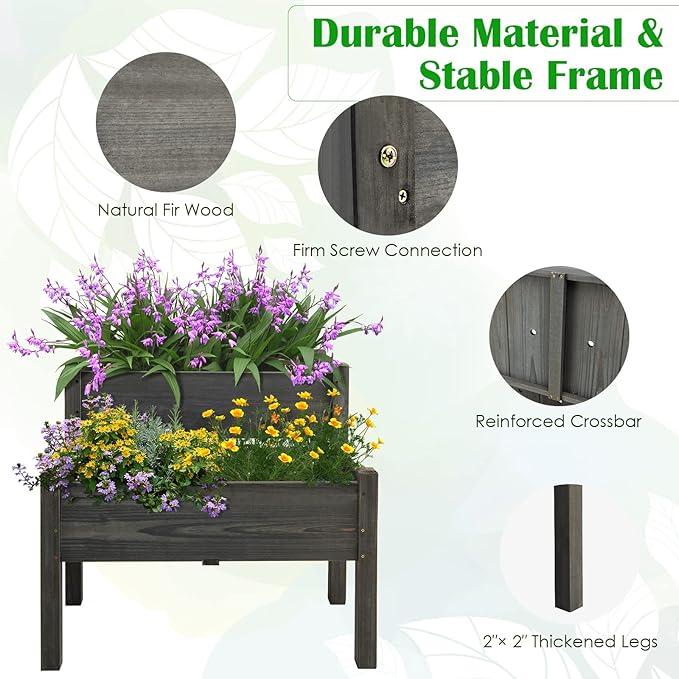 S AFSTAR Raised Garden Bed Set of 2 Wood Elevated Planter Beds with 8 Drainage Holes &amp 2 Planter Boxes 3.5 Cu.Ft Outdoor Planting Container for Flowers Vegetables Herbs