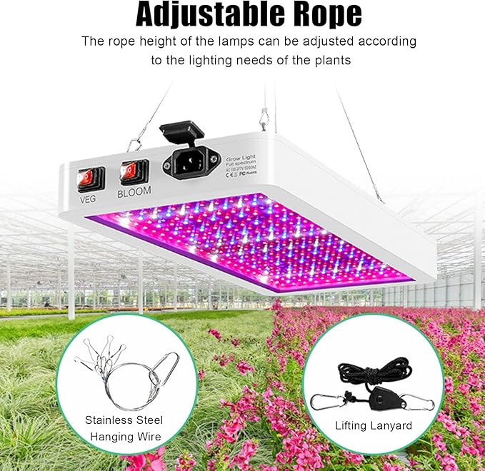 Luqeeg LED Grow Light Full Spectrum Grow Lights 2000W Plants Veg Flower Growing Lamps Board with 3 Gears with Double Switch for Seedlings Succulents Indoor Cultivation Veg and Flower(US)