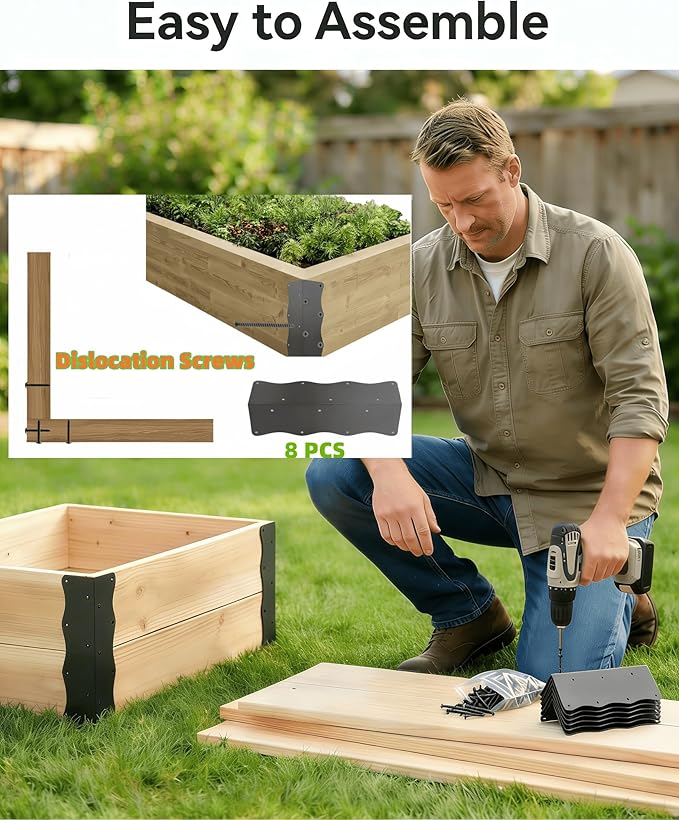 8 Pack Raised Garden Bed Corner Brackets Kit for 20-24 Raised Bed 11x3”x3“ Heavy Duty L Shaped Garden Bed Connectors with Screws Decorative Corner Braces for Planter Box Furniture &amp Wood Fen