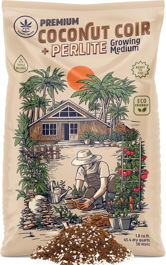 Happy Trees Coco Coir and Perlite 70/30 Growing Medium Potting Mix Seed-Starting Premium Quality Triple-Washed for Low Salt/EC pH Balanced Loose Coconut Fiber Peat-Free 50L (1.8 cu.ft.)