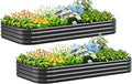 Quictent Galvanized Raised Garden Bed Kit 8x4x1 ft Oval Metal Planter Box for Vegetables Strengthened by Crossbar Dark Gray 2PCS