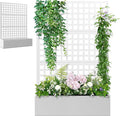 Metal Raised Garden Beds Outdoor with Trellis &amp Privacy Screen for Outdoor Plants Planter Box for Climbling Plants Flowers Vine Large Garden Boxes with Drainage Holes (47L×16W×71H White)