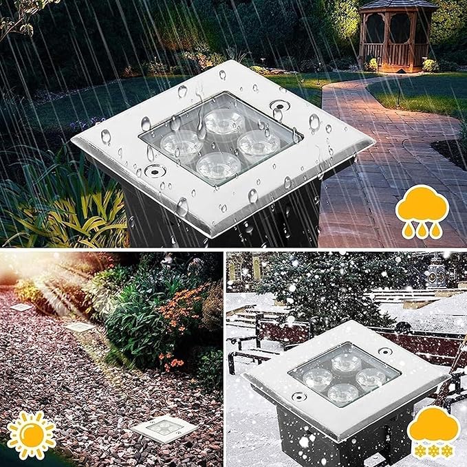 Landscape Lights - Outdoor LED Spotlights - Square Recessed Spotlight 4W Floor Light Spotlight IP67 Waterproof Walk-in LED Lights For Decorative Lighting of Paths Terraces/Gardens/Paths(White Ligh