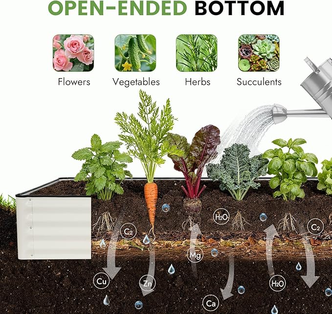 INNO STAGE Galvanized Raised Garden Bed Kits 6x3x1ft Metal Raised Garden Beds Outdoor Large Steel Raised Planter Bed with Gloves for Vegetables &amp Flowers Patio Ground Planter Box (White 2PCS)