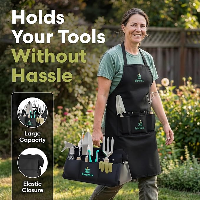 Bloomix 12Pcs Gardening Tools Set - Heavy Duty Garden Tools Set with Tool Bag Kneeling Pad Apron &amp More Garden Accessories - Stainless Steel Plant Care Kit Supplies Gardening Gifts for Women Me