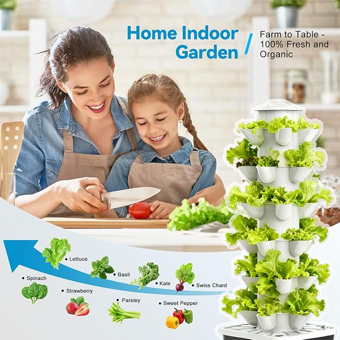 JESLED Hydroponic Growing System Indoor Herb Garden with 5000K Full-Spectrum Grow Lights Dual Timers for Auto Watering &amp Lighting Grows 30 Herbs &amp Vegetables Hydroponic Tower with 10L Wate