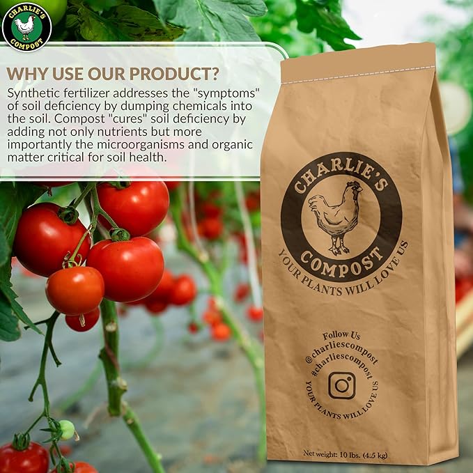 Charlie's Compost - Odor Free Organic Fertilizer for Home Gardens Raised Beds Containers Seed Starting Mix Natural Soil Amendment with Biochar 10lb