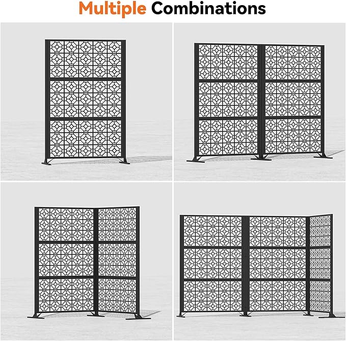Modern Shade 4x6 FT Metal Privacy Screen with Artistic Modular Designs Decorative Patio Privacy Fence &amp Garden Divider Freestanding Outdoor Metal Fence Panel Weather-Resistant (Lattice Echo)