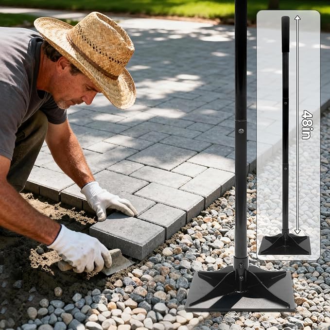 2-in-1 Garden Steel Tamper Set(8inch&amp10inch Steel Heads) with Adjustable Handle (Non-Slip Grip) – for Ground Gravel Driveway Paver &amp Blacktop Leveling/Repair