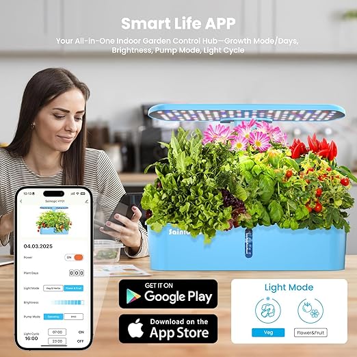 Sainlogic Hydroponics Growing System Kit 12 Pods Watering Planter Smart Indoor Garden with APP &amp WiFi Connected 5 X Growth with 24W LED Quiet Pump for Vegetables Herbs and Flowers