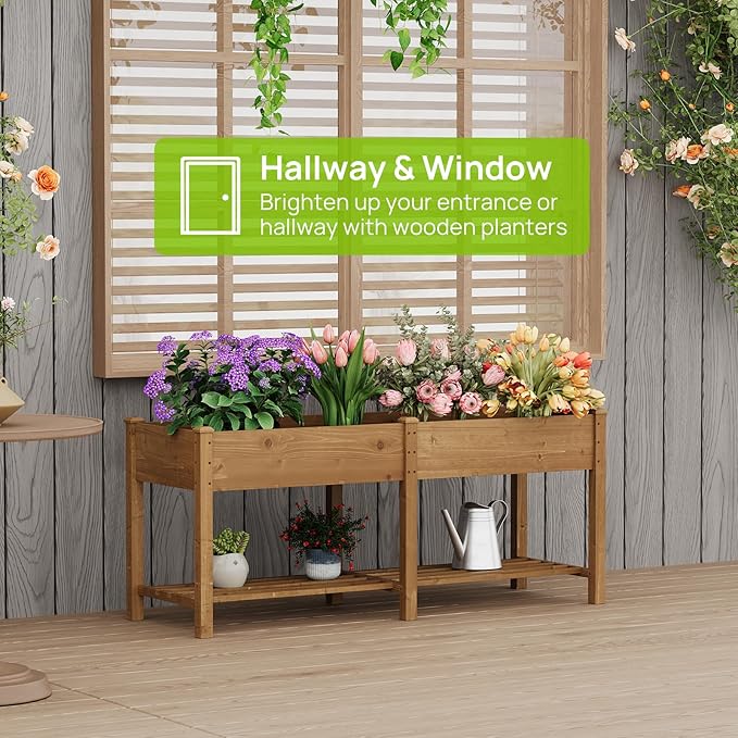Raised Garden Bed with Legs Wood Elevated Planter Box Gardening Outdoor Planter Box Patio Kit Planting Bed for Vegetables Flowers Herbs Outdoor for Patio Balcony Backyard 72x24x30.7in(Brown Large)